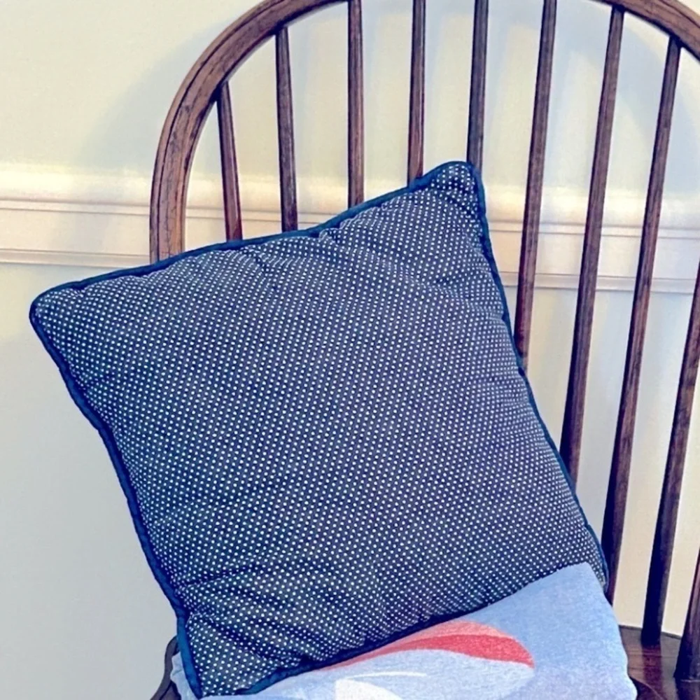 Antique Quilt Pillow 18x18 Mushroom + Polka Dots 2 Sides Blue Red Green Handmade